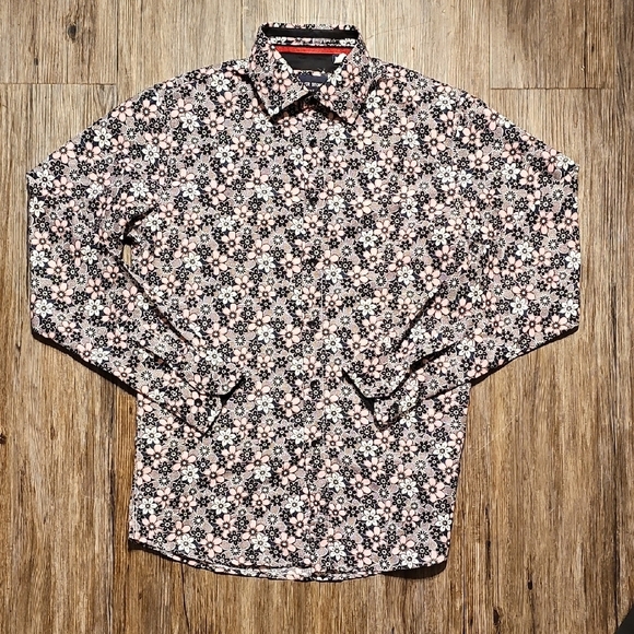 NWOT Mens Silver Stone Gothic Floral Modern Fit Long Sleeve Button Down Shirt M - Picture 1 of 6
